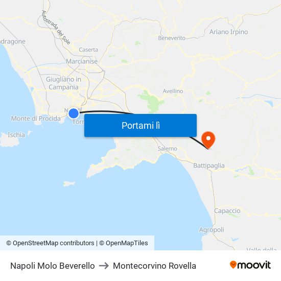 Napoli Molo Beverello to Montecorvino Rovella map