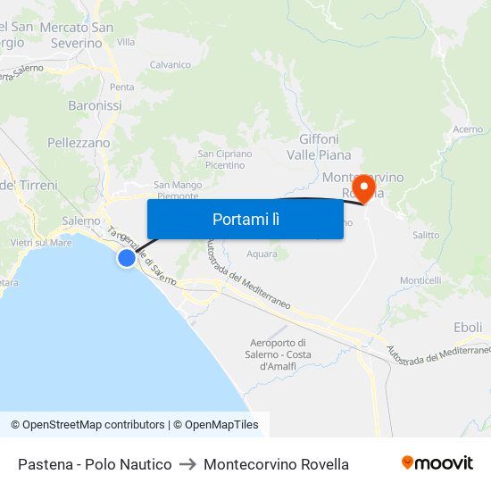 Pastena  - Polo Nautico to Montecorvino Rovella map