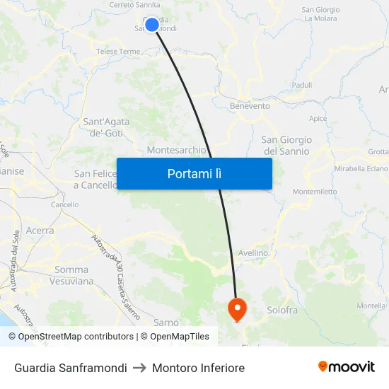 Guardia Sanframondi to Montoro Inferiore map