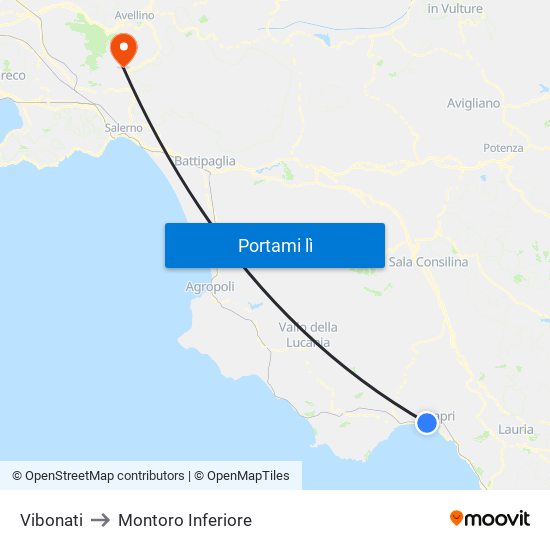 Vibonati to Montoro Inferiore map
