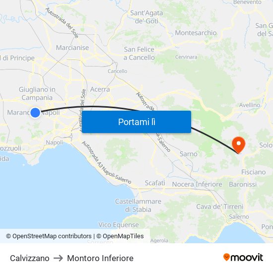 Calvizzano to Montoro Inferiore map