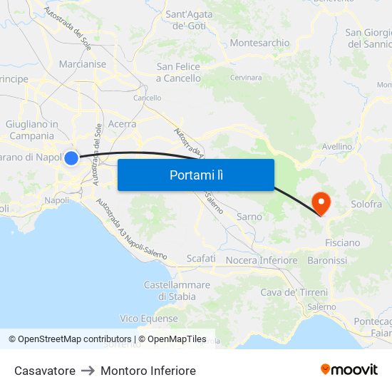 Casavatore to Montoro Inferiore map