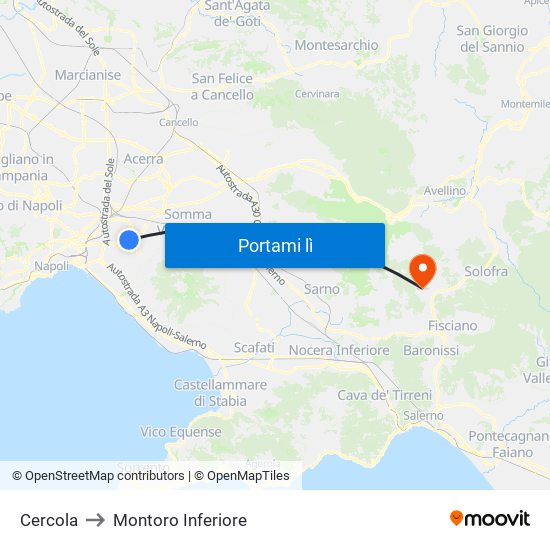 Cercola to Montoro Inferiore map