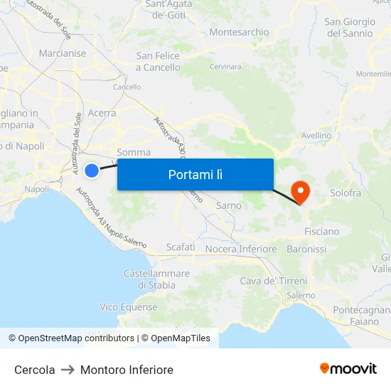 Cercola to Montoro Inferiore map