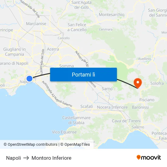 Napoli to Montoro Inferiore map