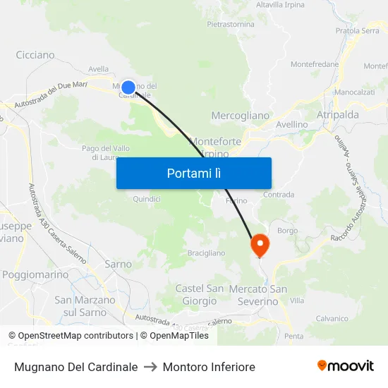 Mugnano Del Cardinale to Montoro Inferiore map