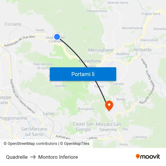 Quadrelle to Montoro Inferiore map