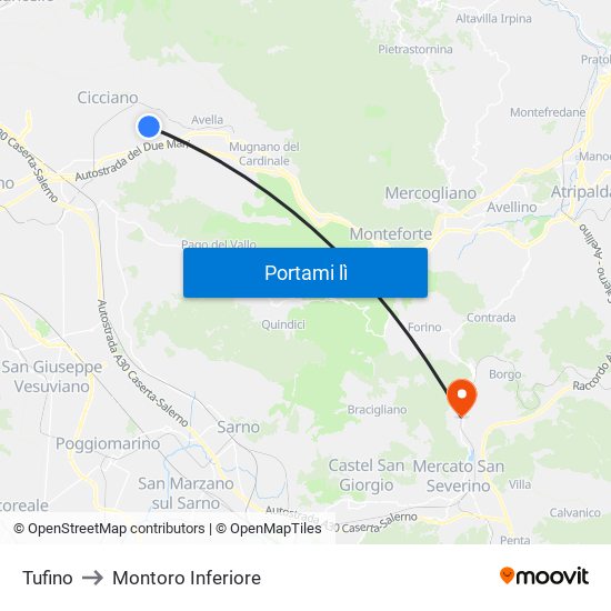 Tufino to Montoro Inferiore map