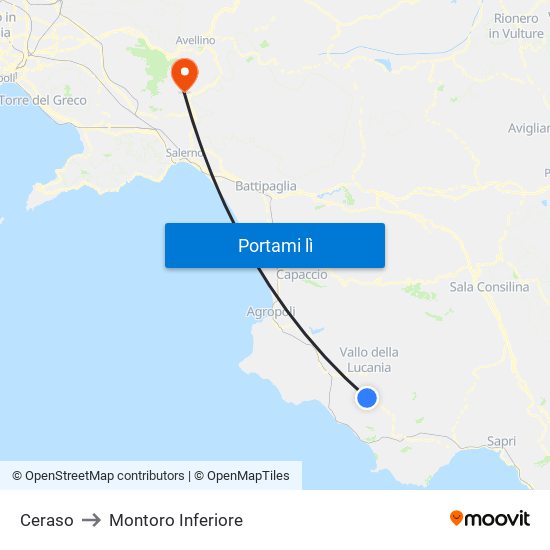 Ceraso to Montoro Inferiore map
