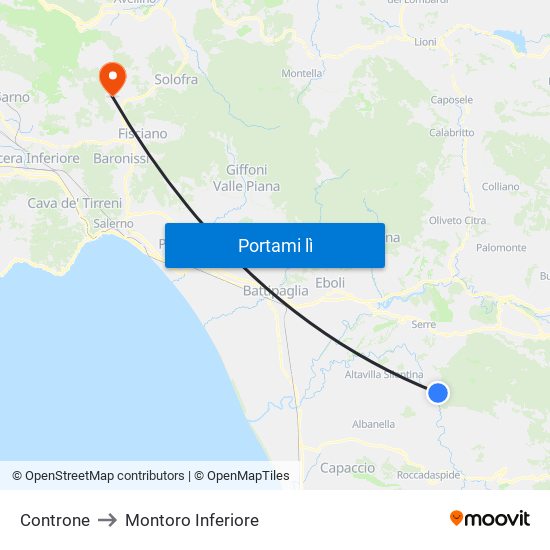 Controne to Montoro Inferiore map