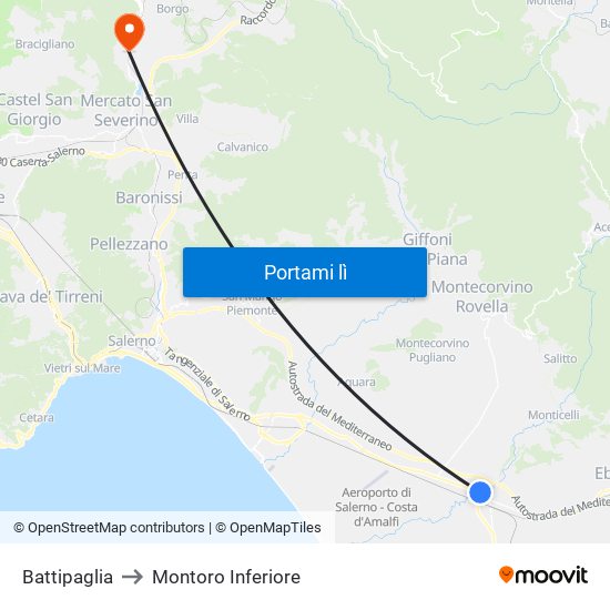 Battipaglia to Montoro Inferiore map