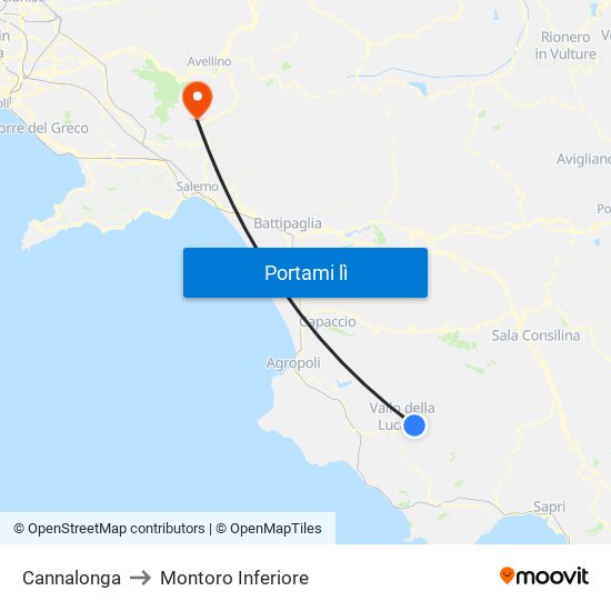 Cannalonga to Montoro Inferiore map