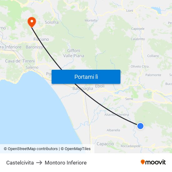 Castelcivita to Montoro Inferiore map