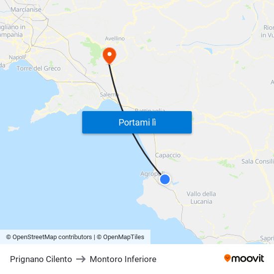Prignano Cilento to Montoro Inferiore map
