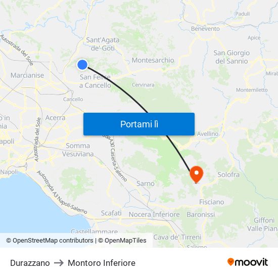 Durazzano to Montoro Inferiore map