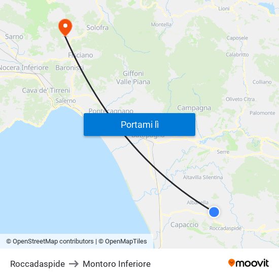 Roccadaspide to Montoro Inferiore map