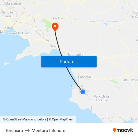 Torchiara to Montoro Inferiore map