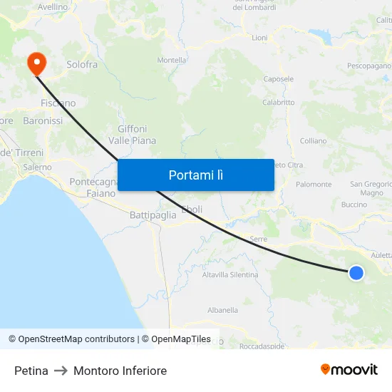 Petina to Montoro Inferiore map