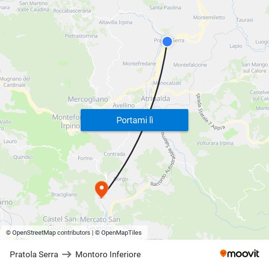 Pratola Serra to Montoro Inferiore map