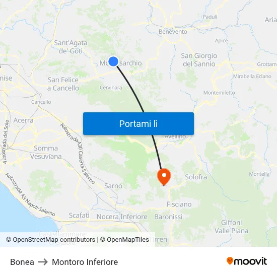 Bonea to Montoro Inferiore map