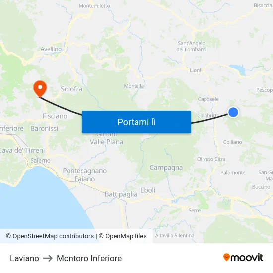 Laviano to Montoro Inferiore map