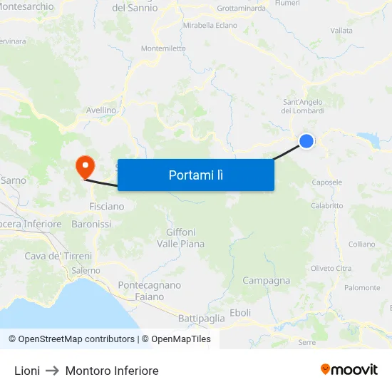 Lioni to Montoro Inferiore map