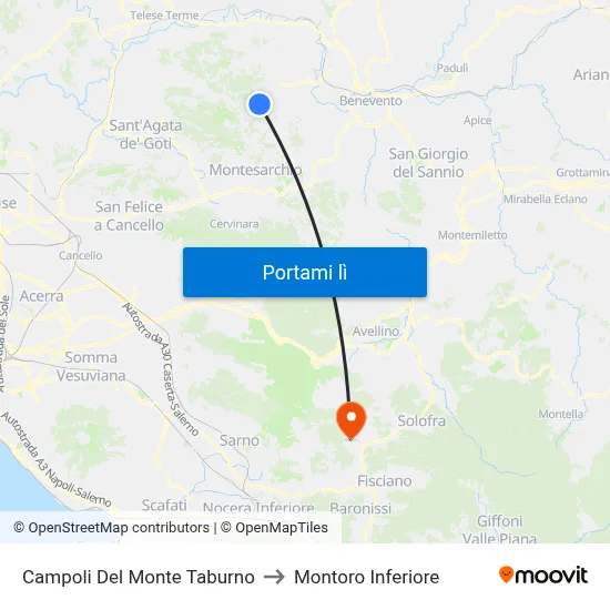 Campoli Del Monte Taburno to Montoro Inferiore map