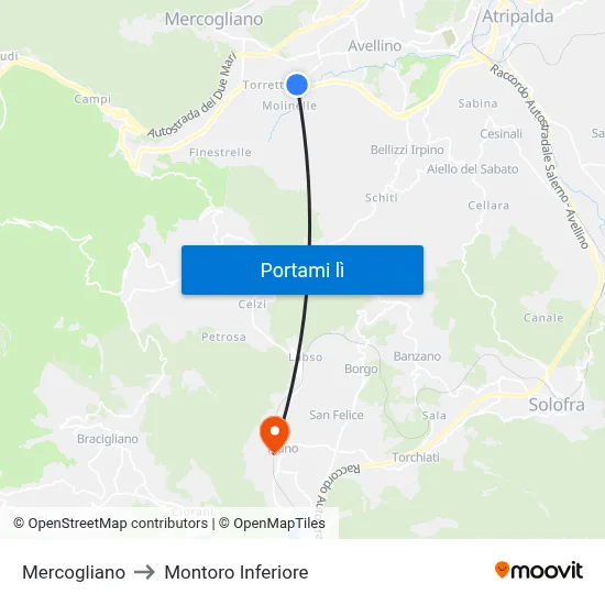 Mercogliano to Montoro Inferiore map
