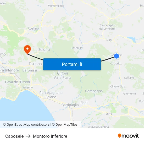 Caposele to Montoro Inferiore map
