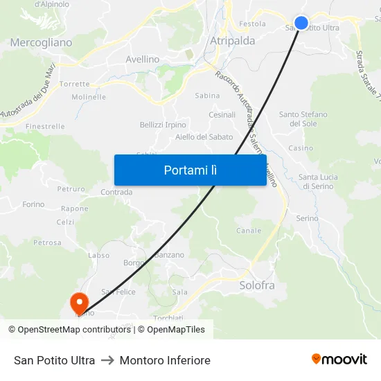 San Potito Ultra to Montoro Inferiore map