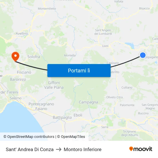 Sant' Andrea Di Conza to Montoro Inferiore map