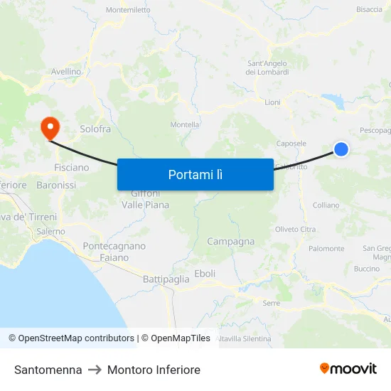 Santomenna to Montoro Inferiore map