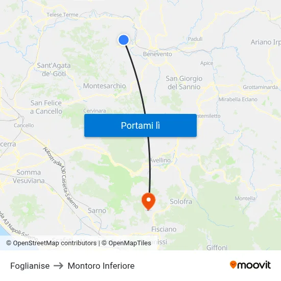 Foglianise to Montoro Inferiore map