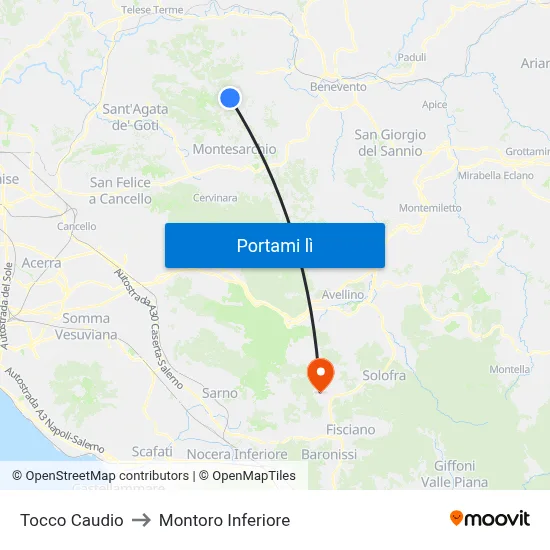 Tocco Caudio to Montoro Inferiore map