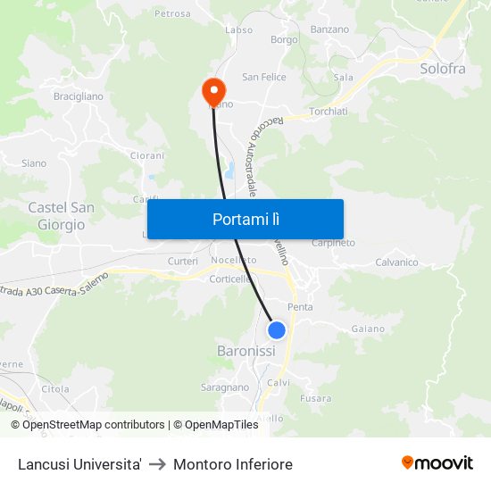 Lancusi Universita' to Montoro Inferiore map