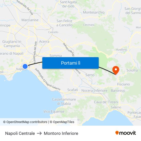 Napoli Centrale to Montoro Inferiore map