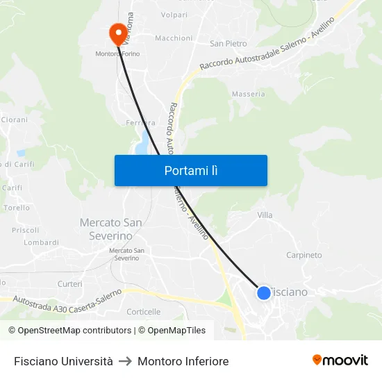 Fisciano Università to Montoro Inferiore map