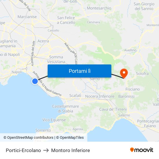 Portici-Ercolano to Montoro Inferiore map