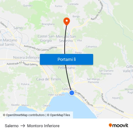Salerno to Montoro Inferiore map