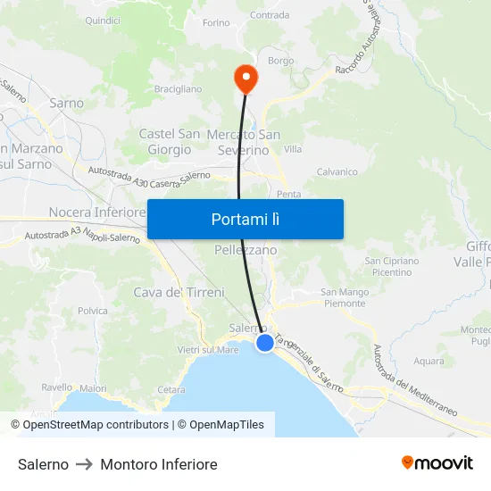 Salerno to Montoro Inferiore map