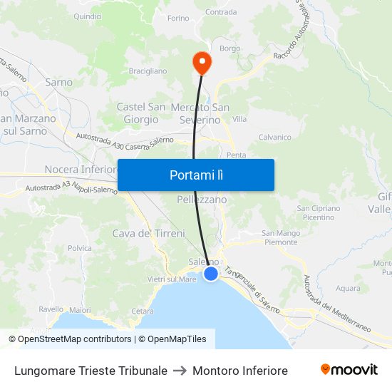 Lungomare Trieste Tribunale to Montoro Inferiore map