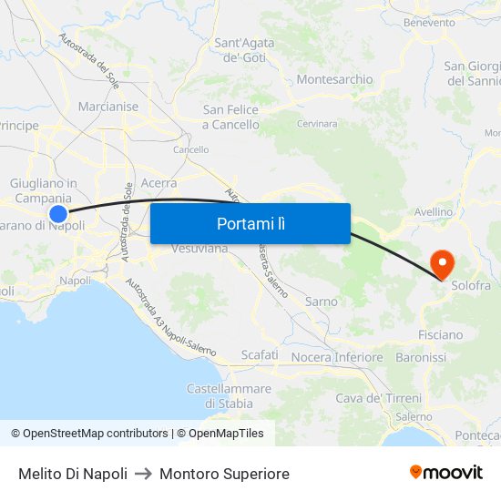 Melito Di Napoli to Montoro Superiore map