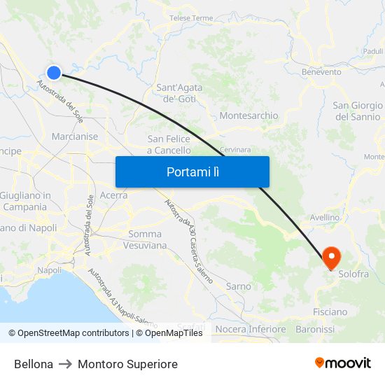 Bellona to Montoro Superiore map