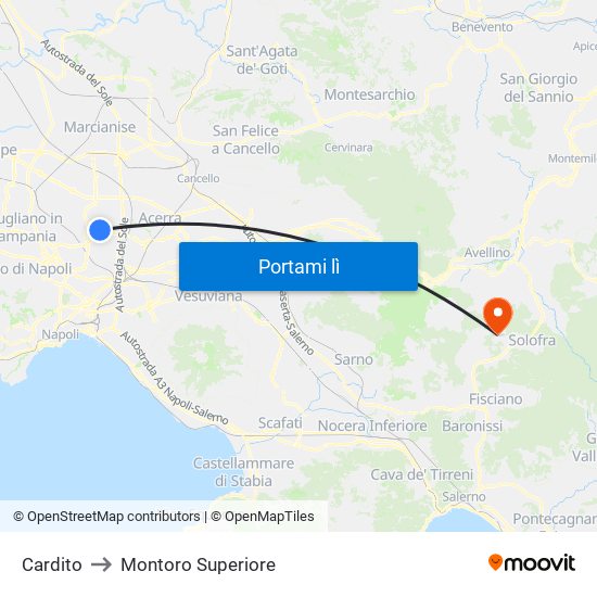 Cardito to Montoro Superiore map