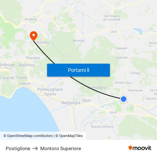 Postiglione to Montoro Superiore map