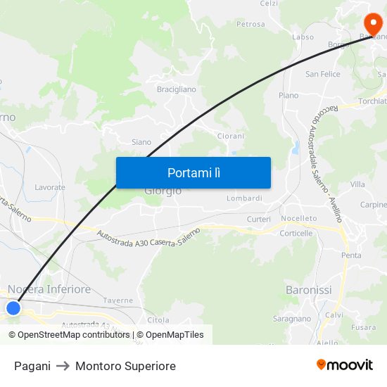 Pagani to Montoro Superiore map