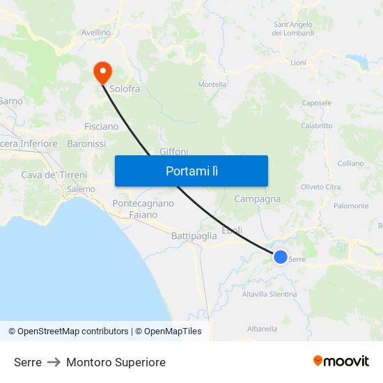 Serre to Montoro Superiore map