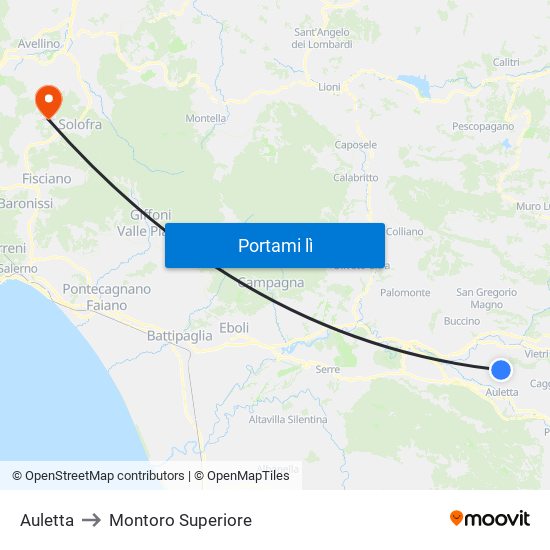 Auletta to Montoro Superiore map