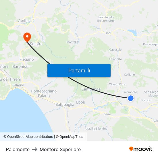 Palomonte to Montoro Superiore map