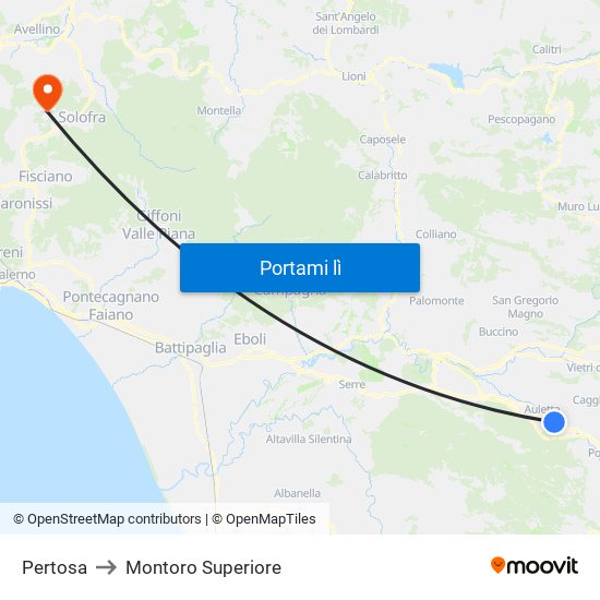 Pertosa to Montoro Superiore map